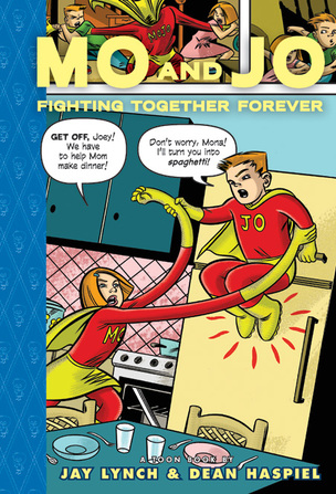 A cover illustrating Mo and Jo fighting in the kitchen as Jo floats in front of the refrigerator and Mo reaches towards him with stretched out arms