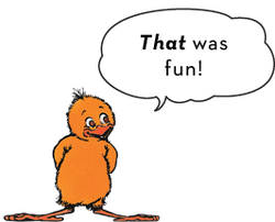 An orange duck saying, 
