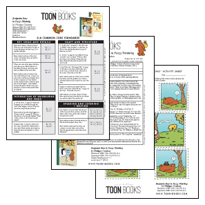 Three sheet os paper that outline ELA common core standards, a lesson plan, and student activities for Benjamin Bear in Fuzzy Thinking