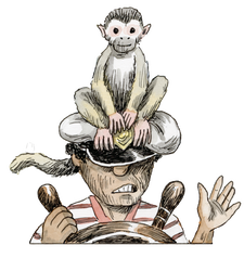 An illustration of a sailor with a monkey on his head from Night Stories: Folktales from Latin America