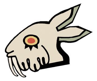An Aztec-style rabbit head illustration
